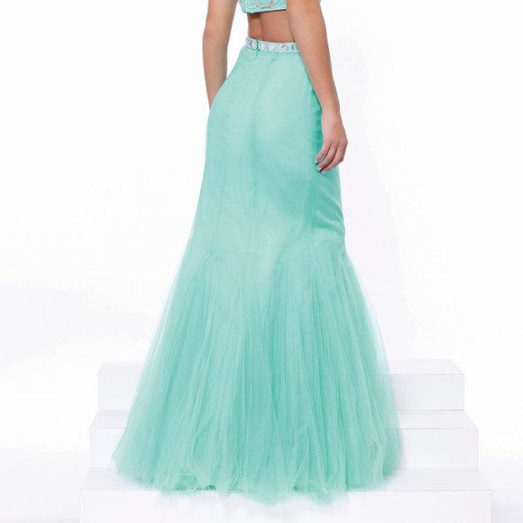 NEW LONG SHEATH TWO PIECES SLEEVELESS DRESS EMBROIDERED WITH RHINESTONES NX 8156 - Picture 8 of 8
